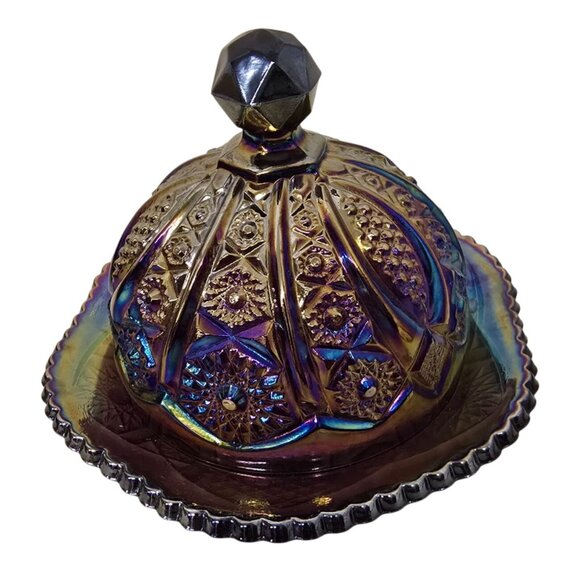 Indiana Heirloom Carnival Glass Lidded Butter Dish Imperial Rose Pattern - Picture 2 of 8